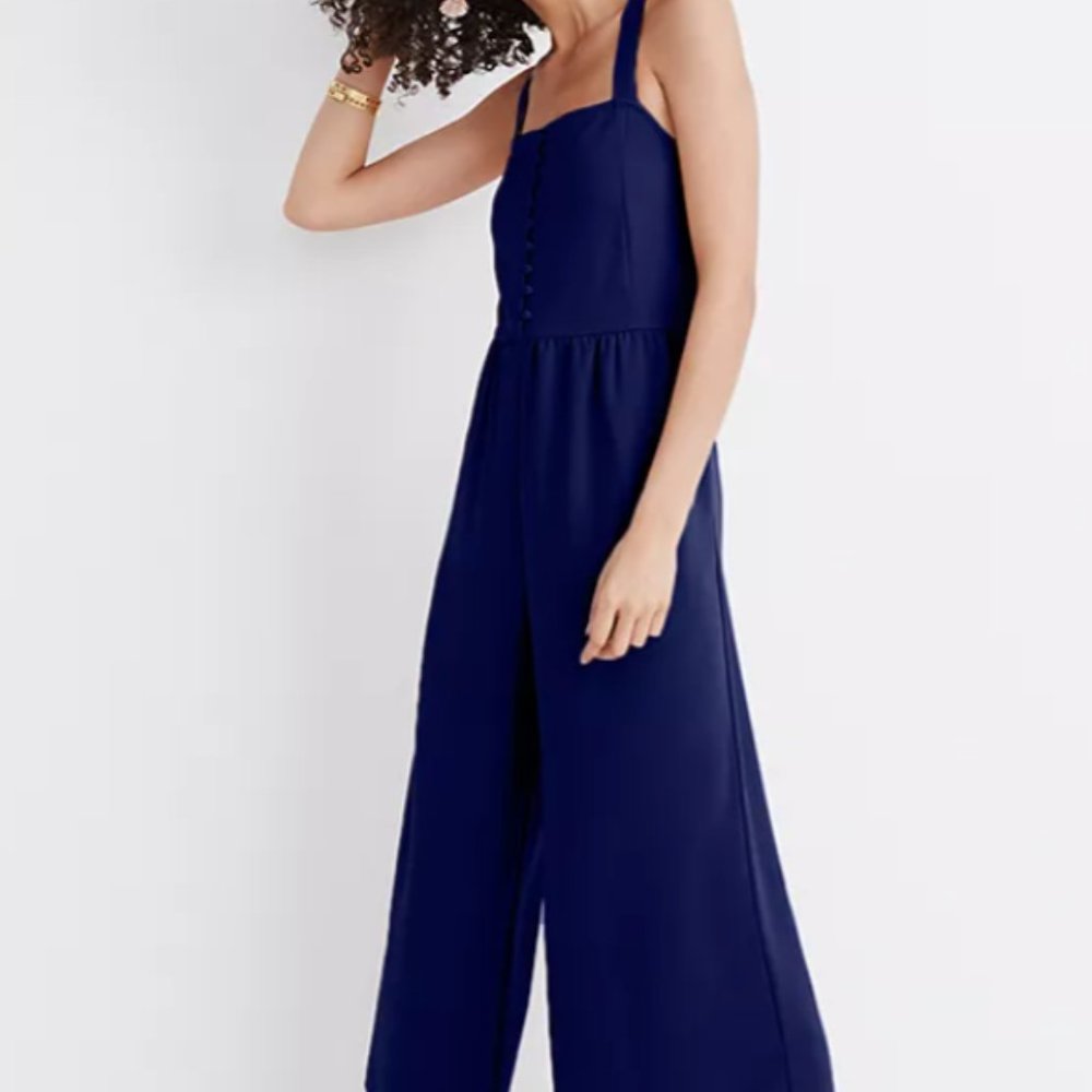 Madewell Smocked Button-Front Crop Jumpsuit
